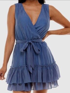 B Darlin Sleeveless Wrap Tiered Dress